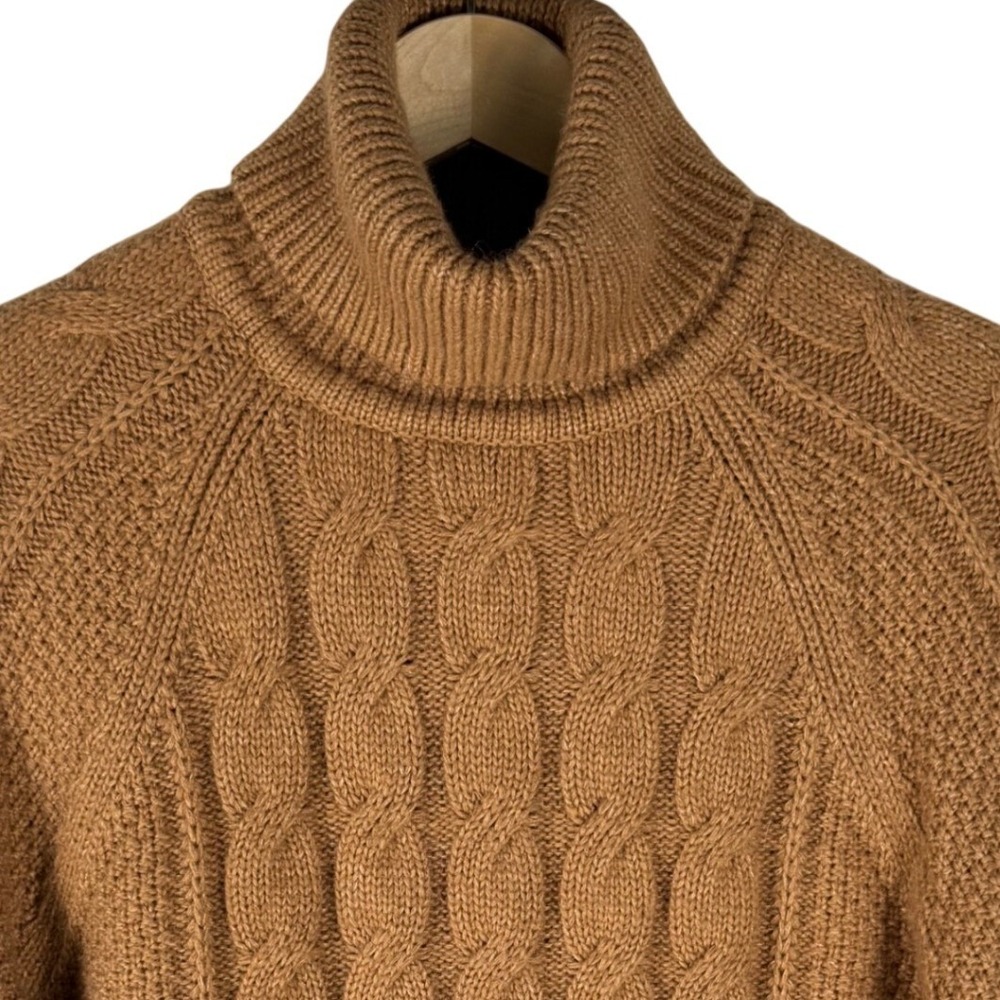 Gap Wool Alpaca Turtleneck Sweater Womens S Camel Brown Cable Knit